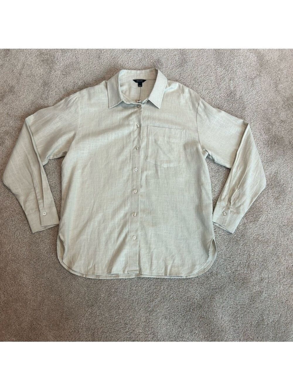 RW&CO women's oversized beige tan brown linen button down shirt Sz S NWT - Picture 5 of 11
